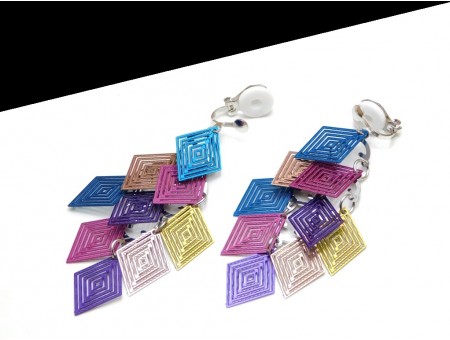 Cercei clips cu romburi multicolore